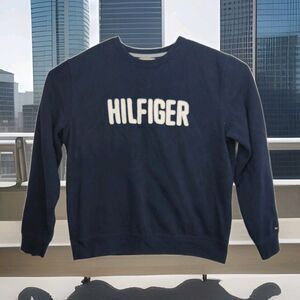 Tommy Hilfiger men's pullover sweatshirt, large "HILFIGER", XL, navy blue